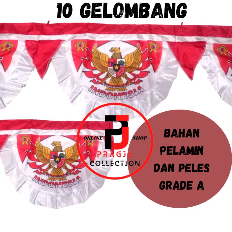 BENDERA BACKGROUND GARUDA CANTIK BENDERA MERAH PUTIH 10 GELOMBANG (6M)