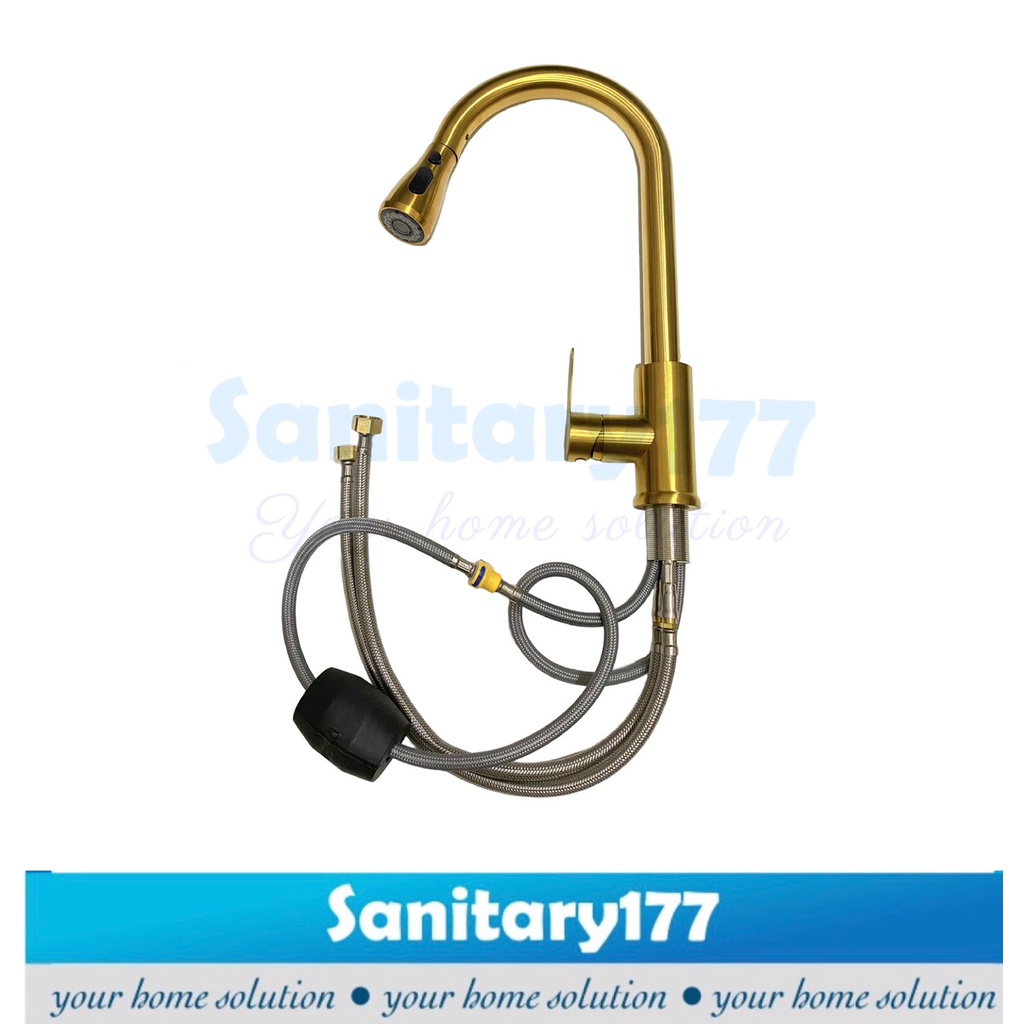 Kran sink Tarik panas dingin stainless 304 GOLD 15G-keran air angsa dapur  cuci piring emas kuning wastafel Fleksibel mixer hot cold unik antik stenles