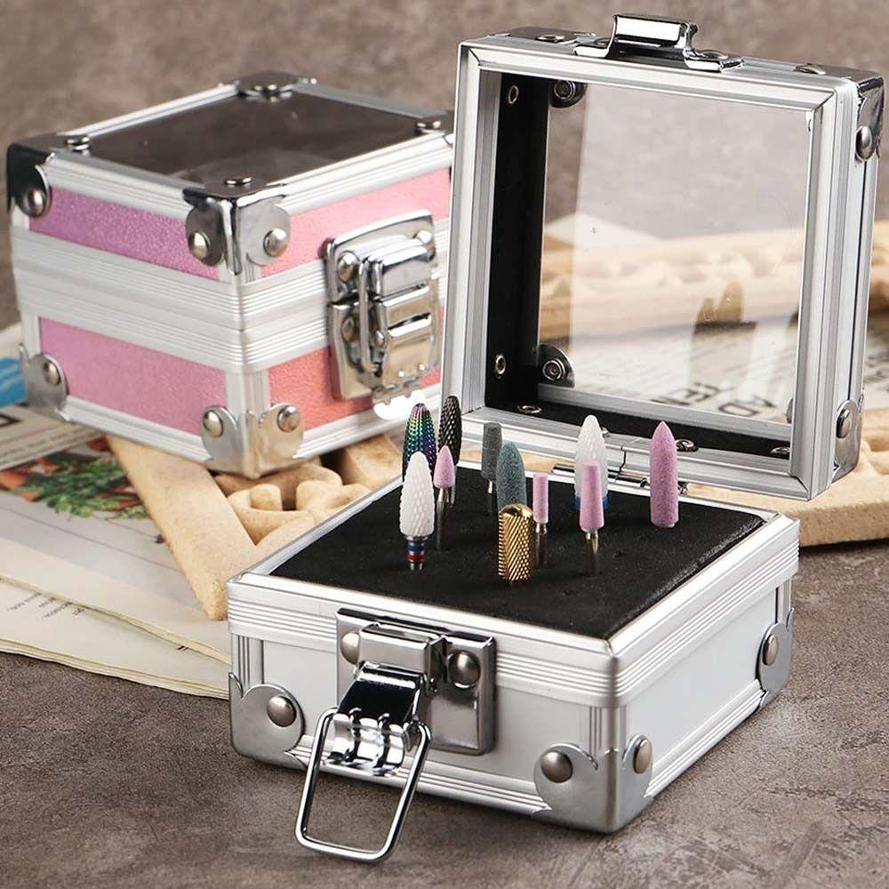 AUGUSTINA Agustina Kotak Penyimpanan Kepala Gerinda Kuku Aluminium Wadah Penyimpanan Salon Kuku Manikur Aksesoris Rak Display Kuku Nail Polishing Head Stand