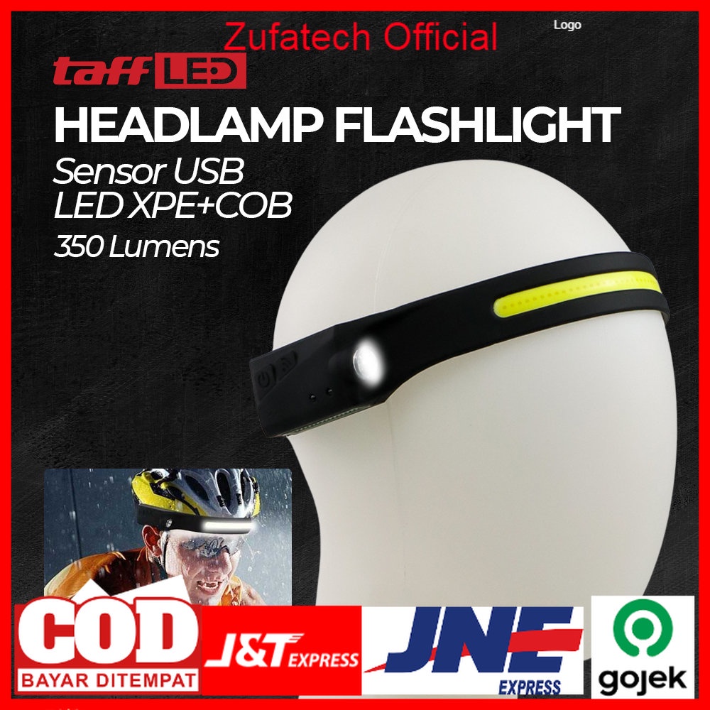 TaffLED Fire Headlamp Flashlight Sensor USB LED XPE+COB - XWF-109 - Black - 7RFL30BK