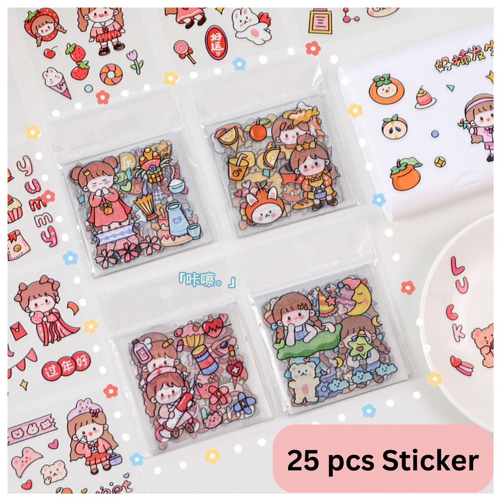 

25 PCS Lembar Stiker Cute Sticker Korea Motif Momo Kartun Lucu Anti Air Dekorasi DIY Jurnal Scrapbook Waterproof