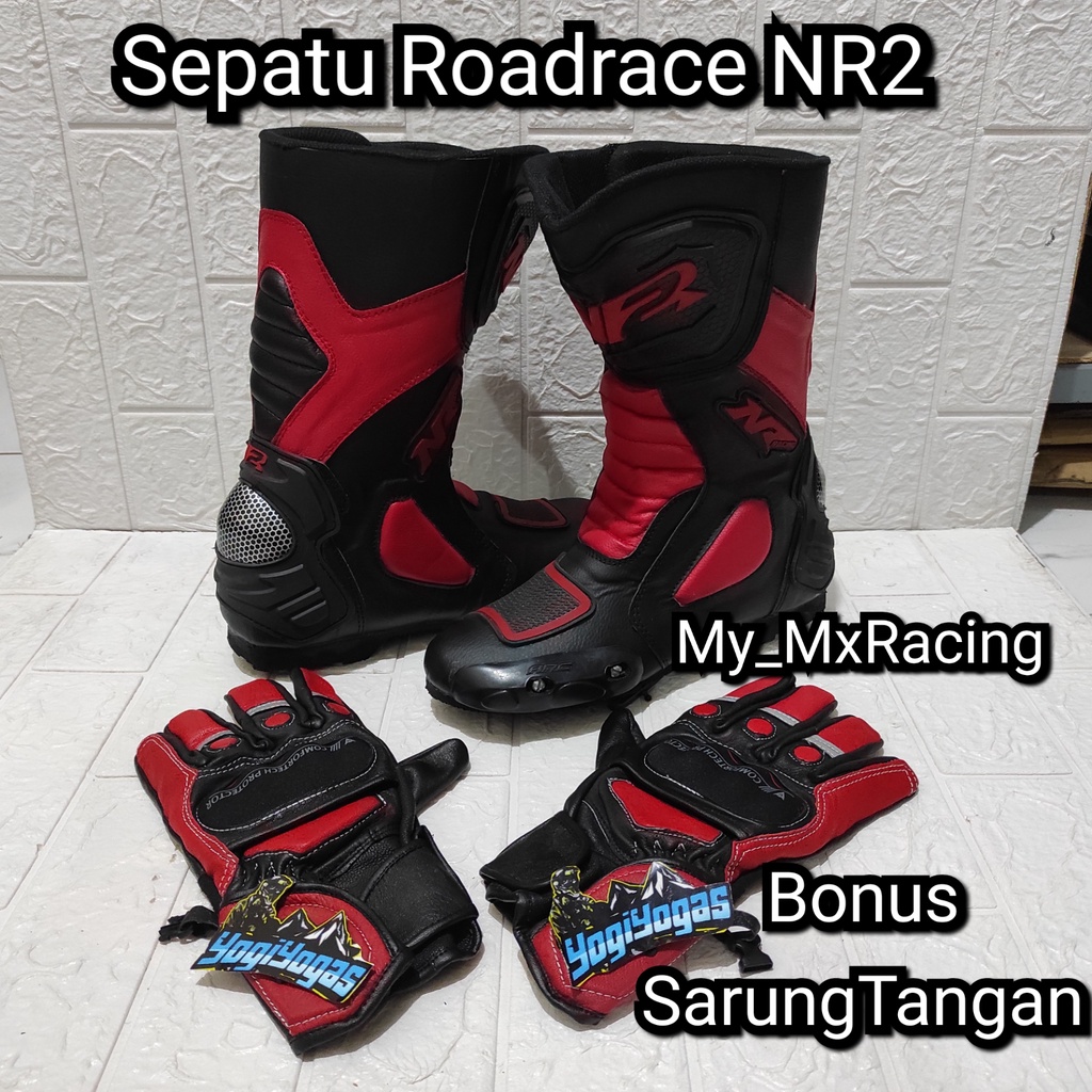 Sepatu roadrace bonus sarung tangan touring bots safety nr2 sepatu terlaris