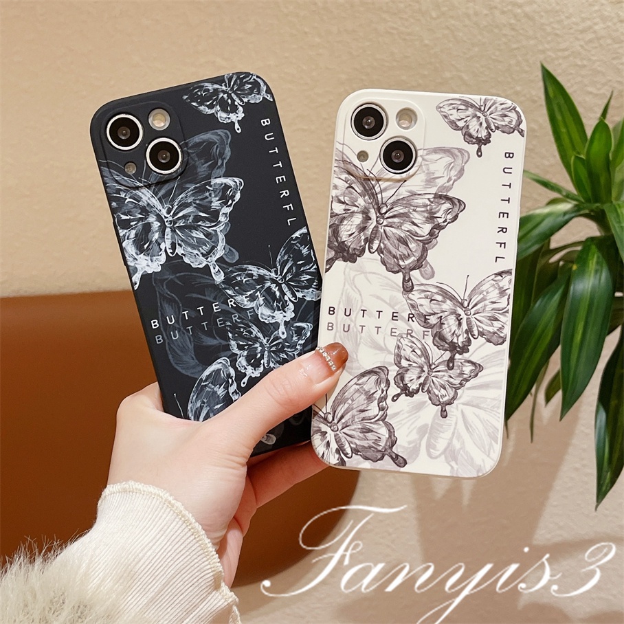 Realme C55 C35 C33 C30s C31 9i C25Y C21Y C25 C25s C21 C20 C15 C12 C11 8Pro 8i C3 5 5i 5s 6i Narzo 50A Prime 50i Hitam Putih Butterfly Casing Telepon Soft Cover Silikon