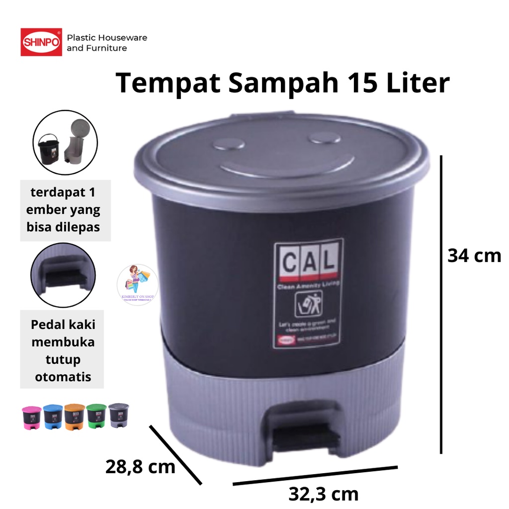 SHINPO Tempat Sampah Plastik 15 L Chubby Step On Dustbin SPO-SIP-715