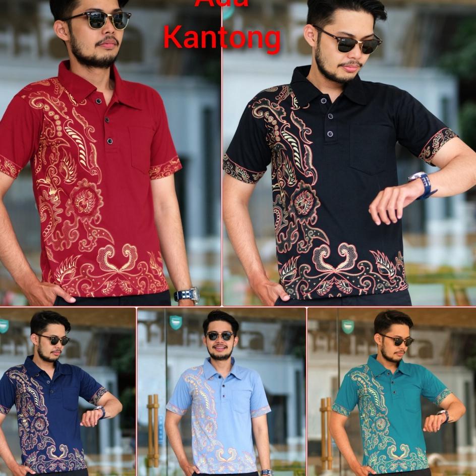 Booming kaos kerah (ADA KANTONG) polo katun batik daun solo