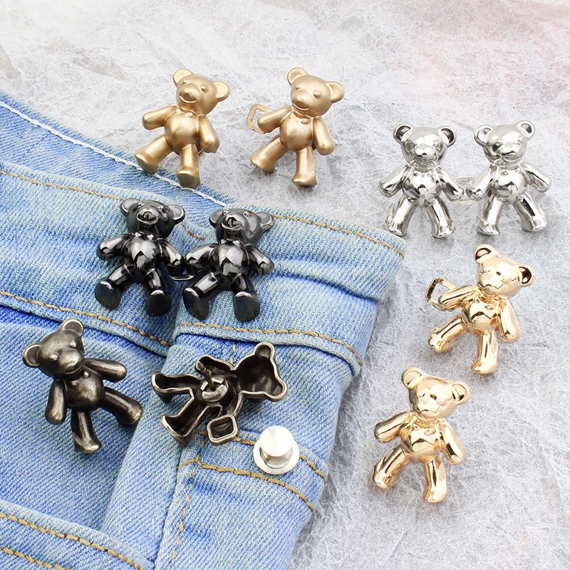 2pcs Cute Bear Metal Buttons Snap Jahit Bebas Kancing Jeans Logam Ukuran Pinggang Tombol Dilepas Aksesoris Beruang Lucu Pengikat Celana Pin