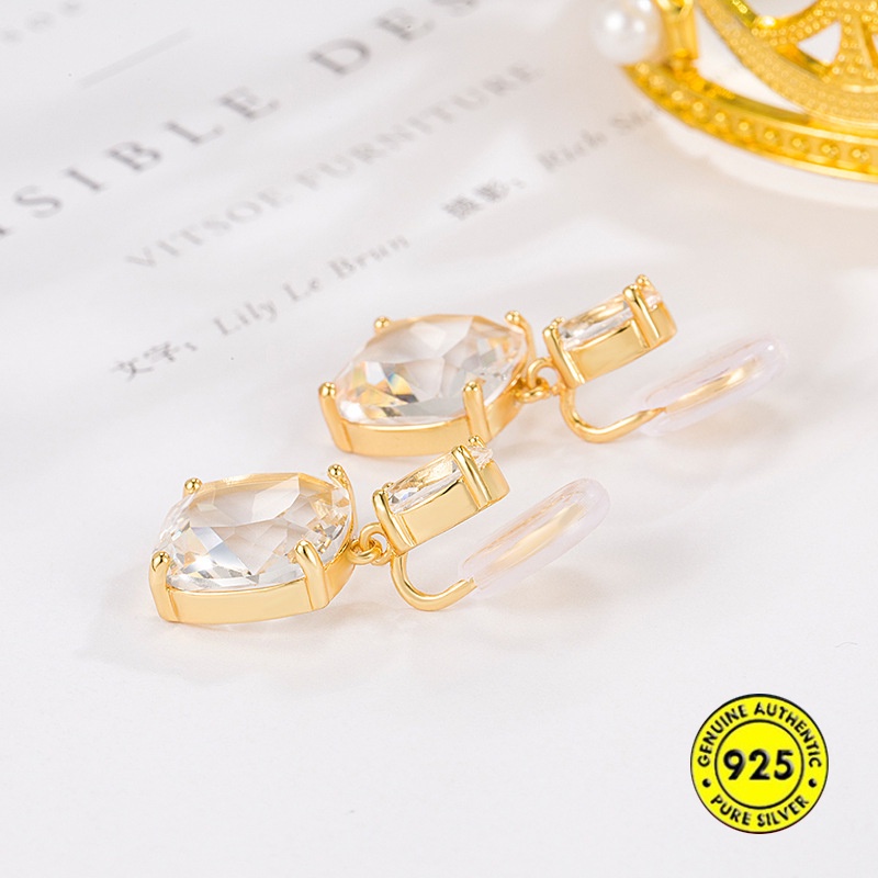 Klip Telinga Coil Nyamuk Berlian Putih Transparan Anting Wanita Tanpa Sakit Dan Tanpa Tindik U1441