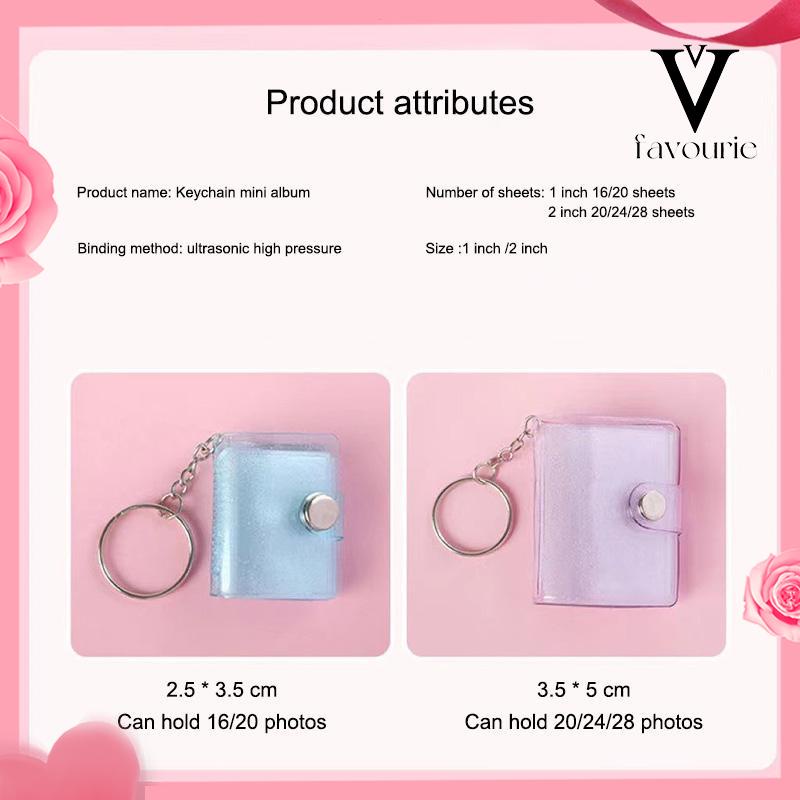 COD1 &amp; 2 Inch Mini Photo Album 16 Pockets KeyRing Key Ring Shiny Transparent Foto Binder Kecil Card Holder Keychain Gantungan Kunci Jelly Color KPOP Koleksi Ganci pacar memory kenangan hadiah potret -FA