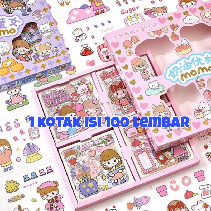 

100 Lembar Stiker MOMO stiker kartun korea merk SENMU Stiker 2D plastik ANTI AIR Viral untuk botol minum diary jurnal handbook scrapbook binder case hp laptop
