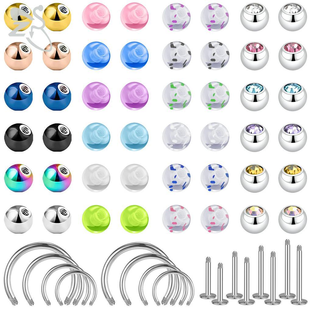 1set Campuran Stainless Steel Perhiasan Pengganti Aksesoris Lot Bola Akrilik Hidung Telinga Tindik Alis Lidah Bibir Punggawa