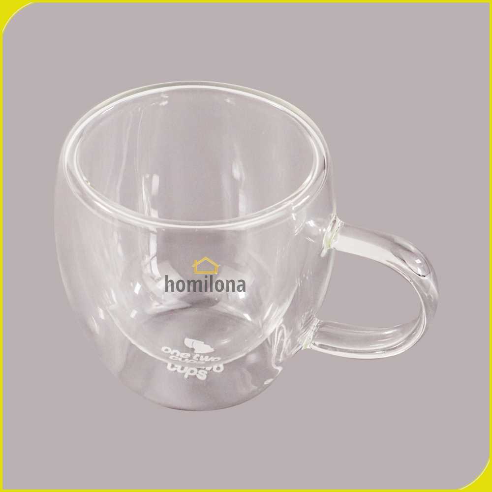 One Two Cups Cangkir Kopi Anti Panas Double-Wall Glass Round