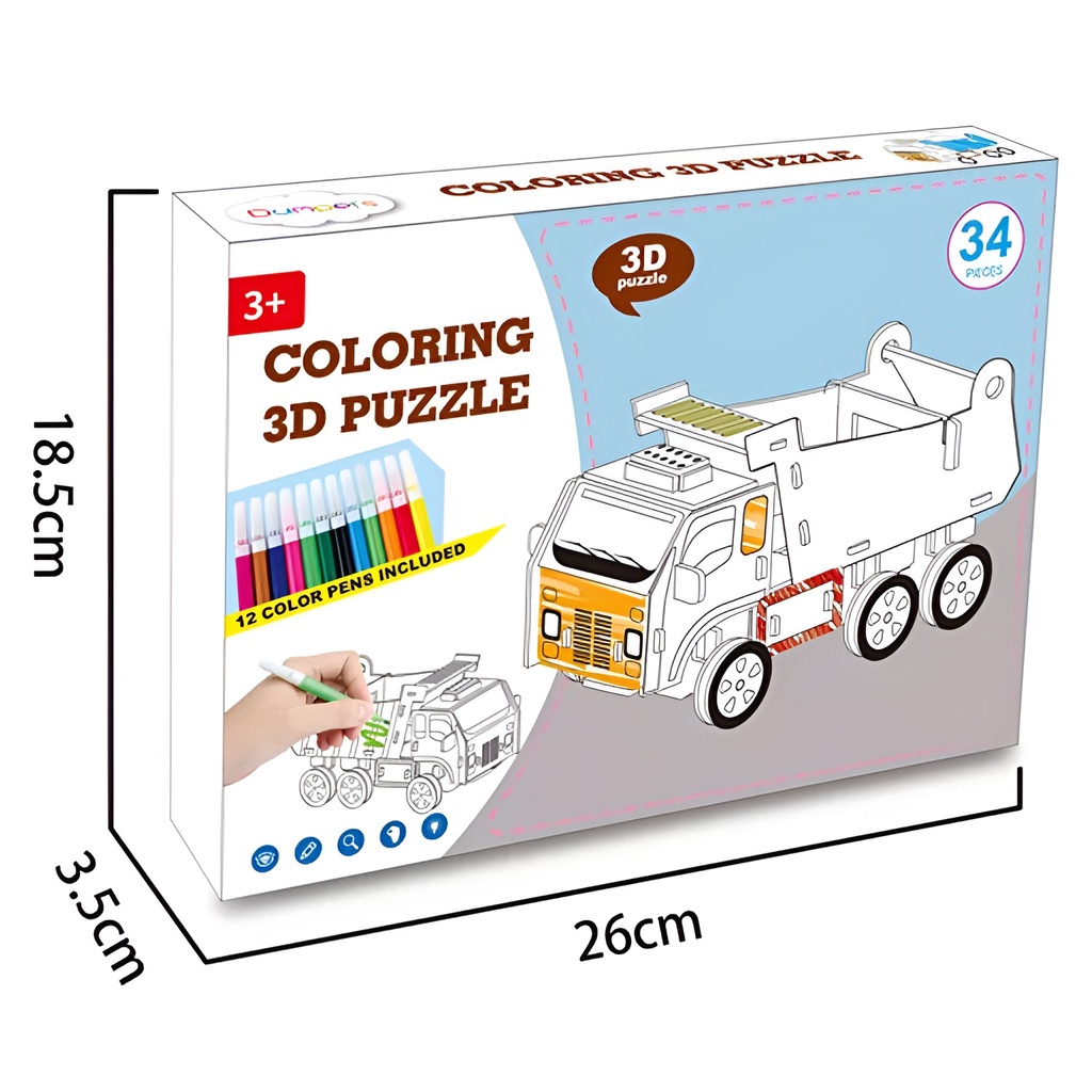 Mainan Edukasi Menggambar Puzzle 3D | Coloring 3D 33 &amp; 34 Pcs | Mainan Edukasi Anak Laki Laki Perempuan 3-4-5-6 Tahun