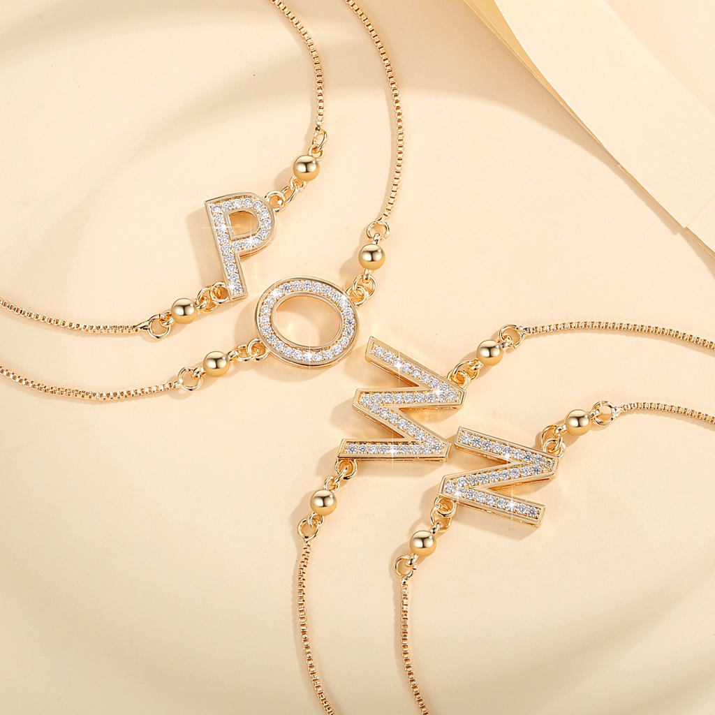 Y888 【Barang spot】Gelang Serut  Titanium Wanita Huruf Anti Karat 18k Lapis Emas  Berlian Gelang Adjustable Fashion Aksesoris