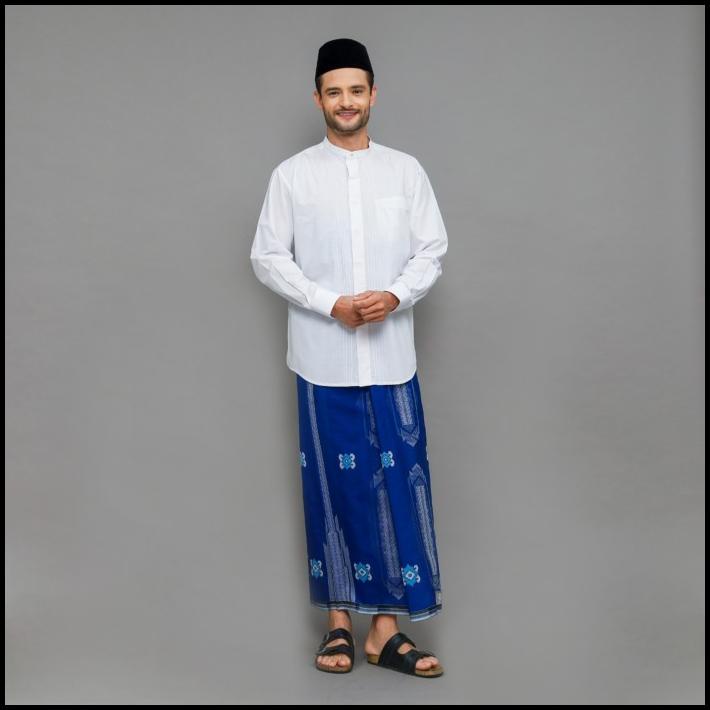 Promo Sarung Bhs Excellent Silver Motif Jacquard Gunung Krakatau Biru