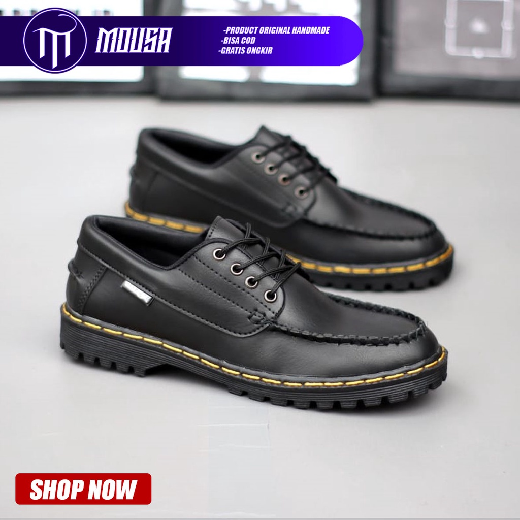 Sepatu Formal Pantofel Docmart Kulit Sintetis Pria Hitam Mousa Bane