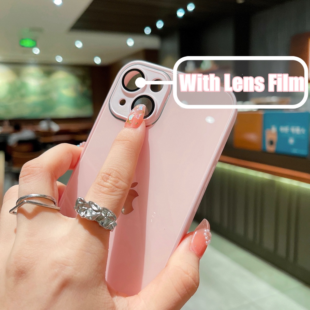 IPHONE Casing Handphone Kaca Anti Gores Untuk Iphone11 12 Pro Max13 14 Pro Max Case Warna Macaron Case Silikon Cair Untuk Iphone14Plus Casing Shockproof