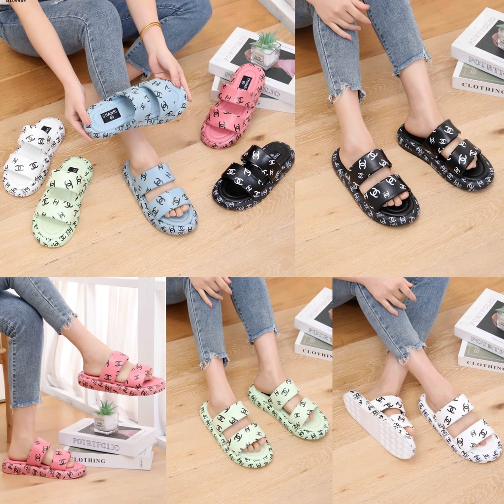 C Printed Lambskin CC Logo Mule Sandals D10946