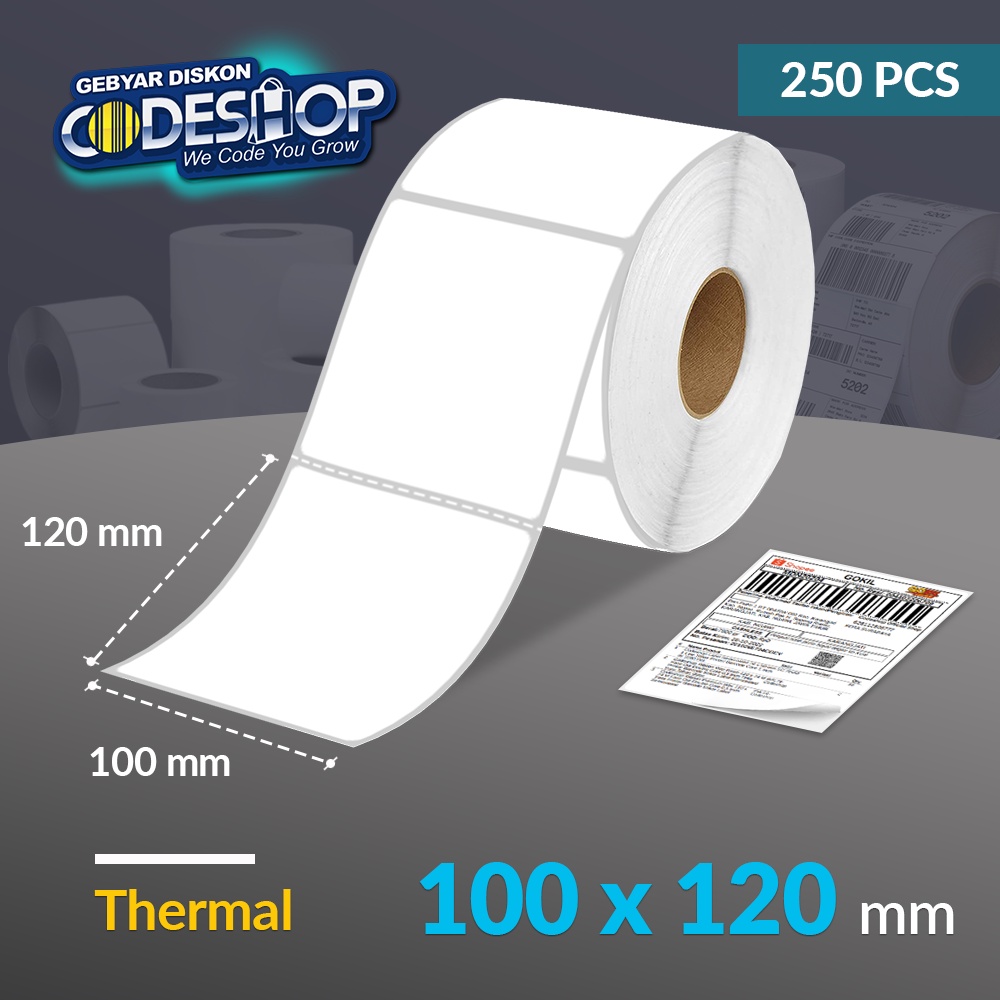 

Codeshop Label Thermal 100 x 120 mm 1 Line Stiker Printer Barcode Core 1 Inch isi 250 Pcs