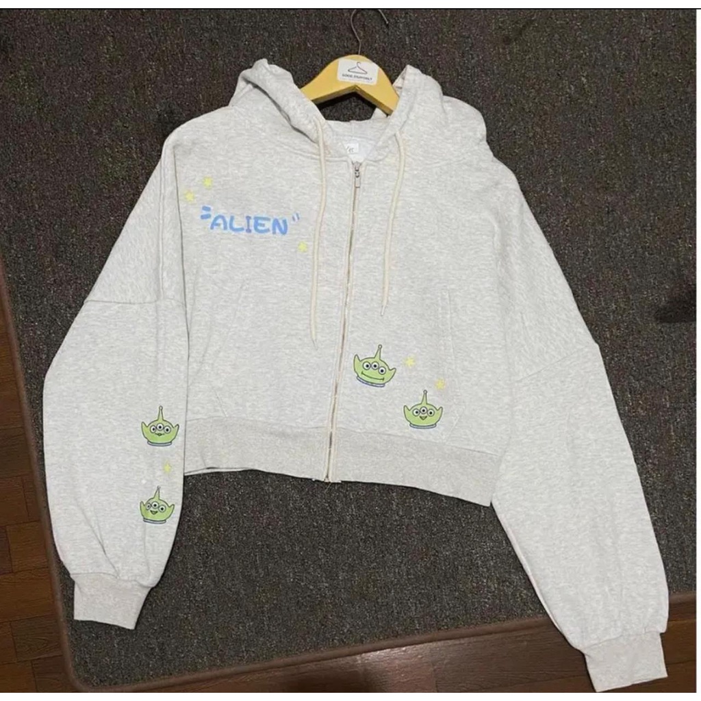 Sweater Hoodie Zipper Crope Bebi Alien