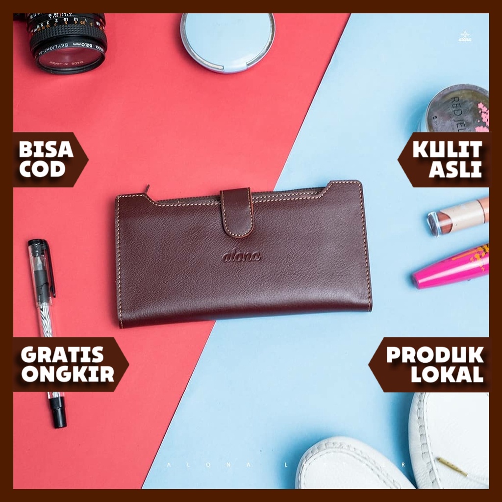 Bifold Dompet EVELYN Leather Small Card Wallet Slot Kartu Banyak 2 Sekat Ruang ATM STNK Coin Koin da