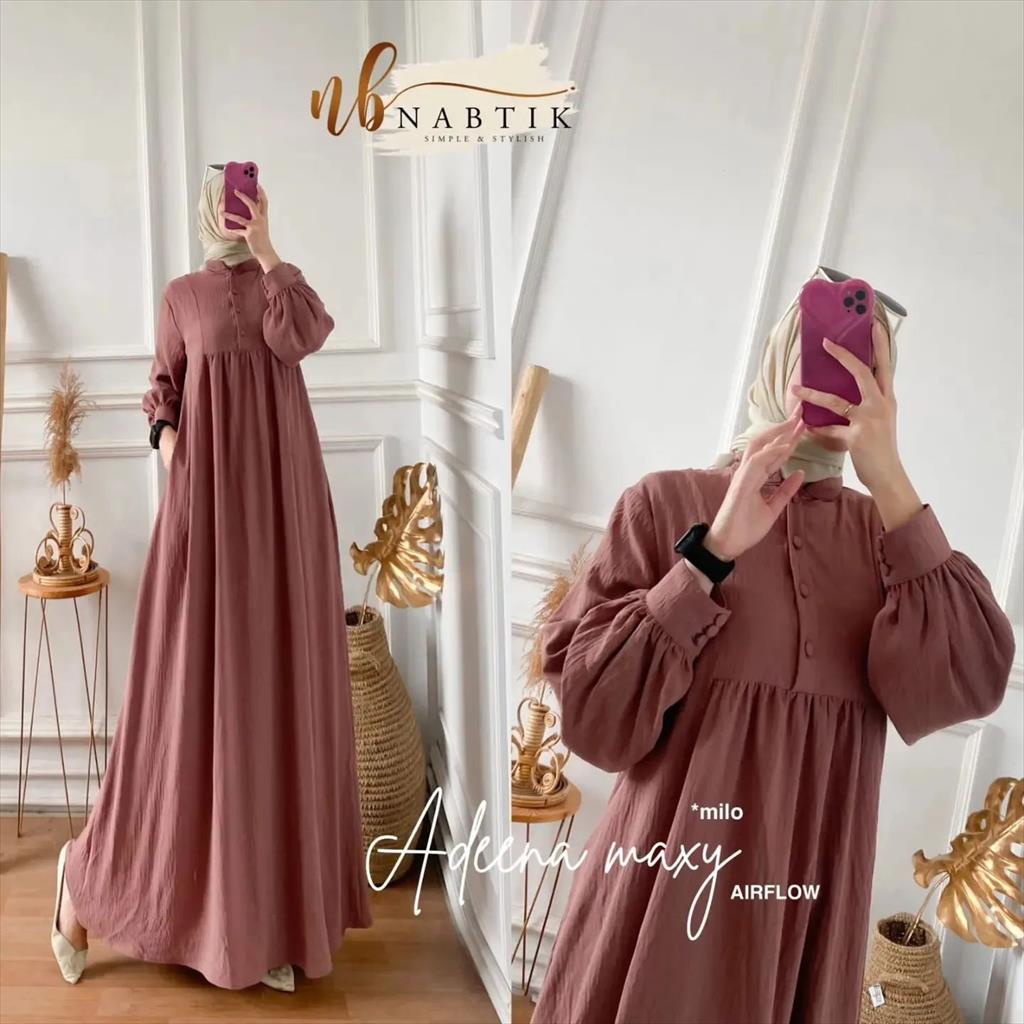 Gamis Wanita Terbaru Kekinian  Airflow Crinkle Polos Adeena Maxy