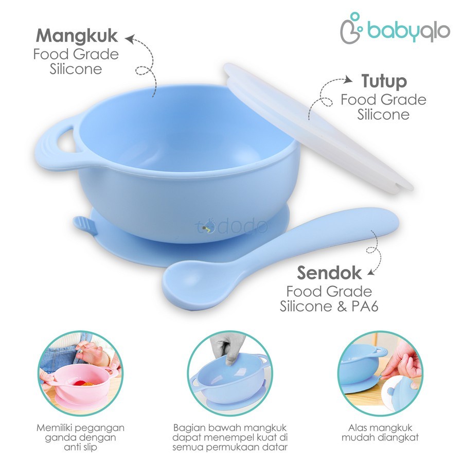 Set Mangkok Anti Slip Dan Sendok- 8010 Babyqlo Silicone Bowl &amp; Spoon Set