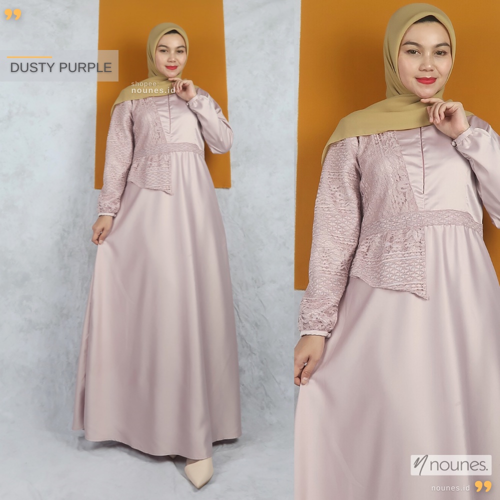 Nounes Sophia Dress Gamis Pesta Wanita Slimfit matt Roberto Cavali Mix Brokat Size M L