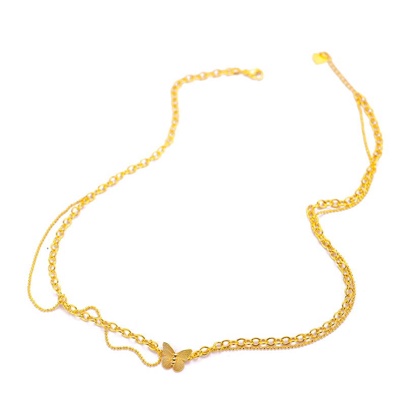Goldkingdom Fashion Perhiasan 24 K Bangkok Aksesoris Ready Stock Kepribadian Panas Kupu-Kupu Kalung Perempuan Lembut Indah Kupu-Kupu Berlapis Emas Rantai