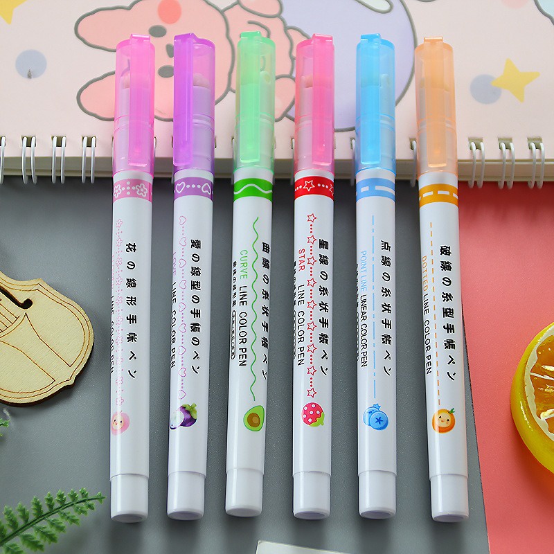 6 pcs Color Liner Pensil Pen Pena Garis Rol Warna Bermotif OSM-ST0115