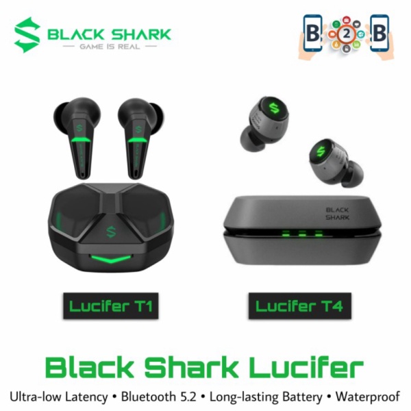 Black T1 - Berkualitas Gaming TWS Lucifer Promo Earphone Lucifer Shark T1