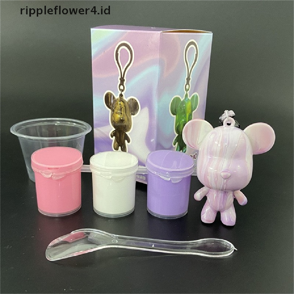 {rippleflower4.id} Fluid Bear set Handmade Diy Graffiti Bearbrick Statue Manual Mainan Orang Tua-Anak Fluid Paing Violent Bear Statue Dekorasi Rumah~