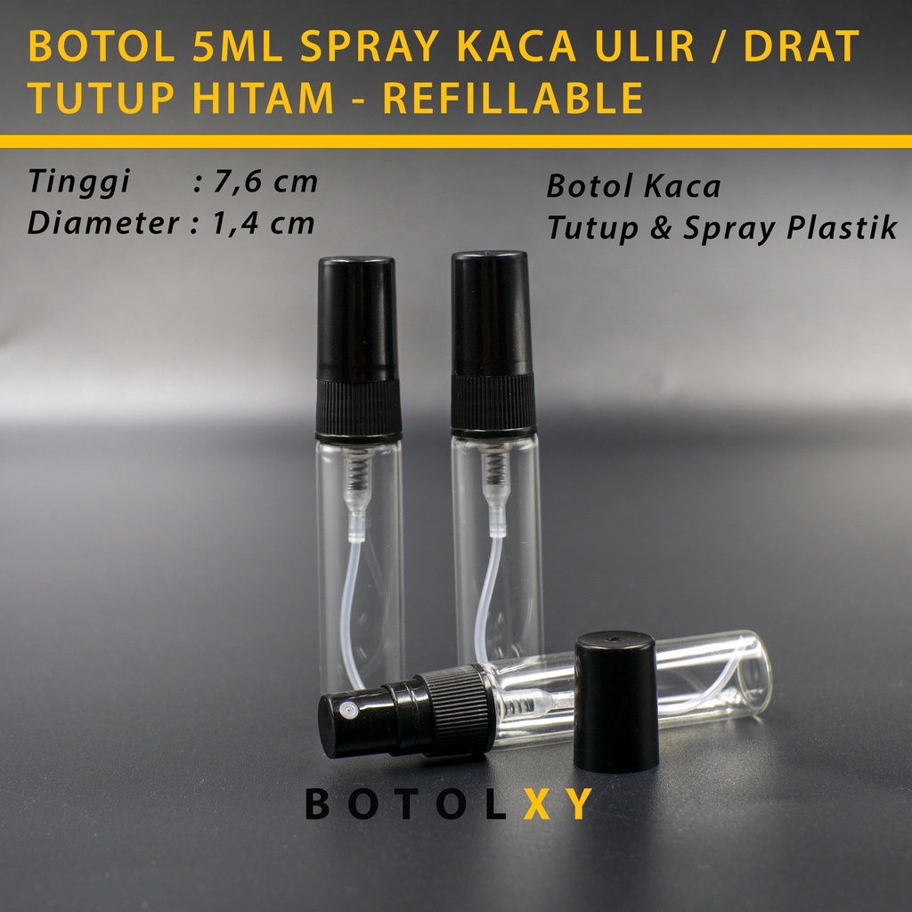 Botol Spray Kaca 5ml Refill Parfum Vial Travel Size Decant TUTUP HITAM