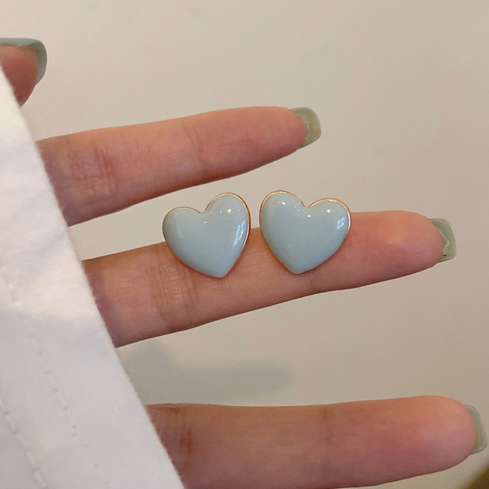 Anting Klip Hati Enamel Minimalis Non Tindik Perhiasan Biru Untuk Wanita Ear Cuff