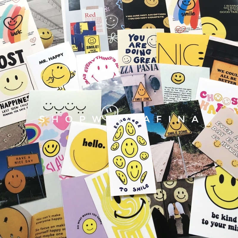 

Sticker Aesthetic | 40++ pcs Aesthetic Typography SMILEY Edition Sticker Pack | Korean Journal/Scrap Diary Material | SHOPWITHAFINA