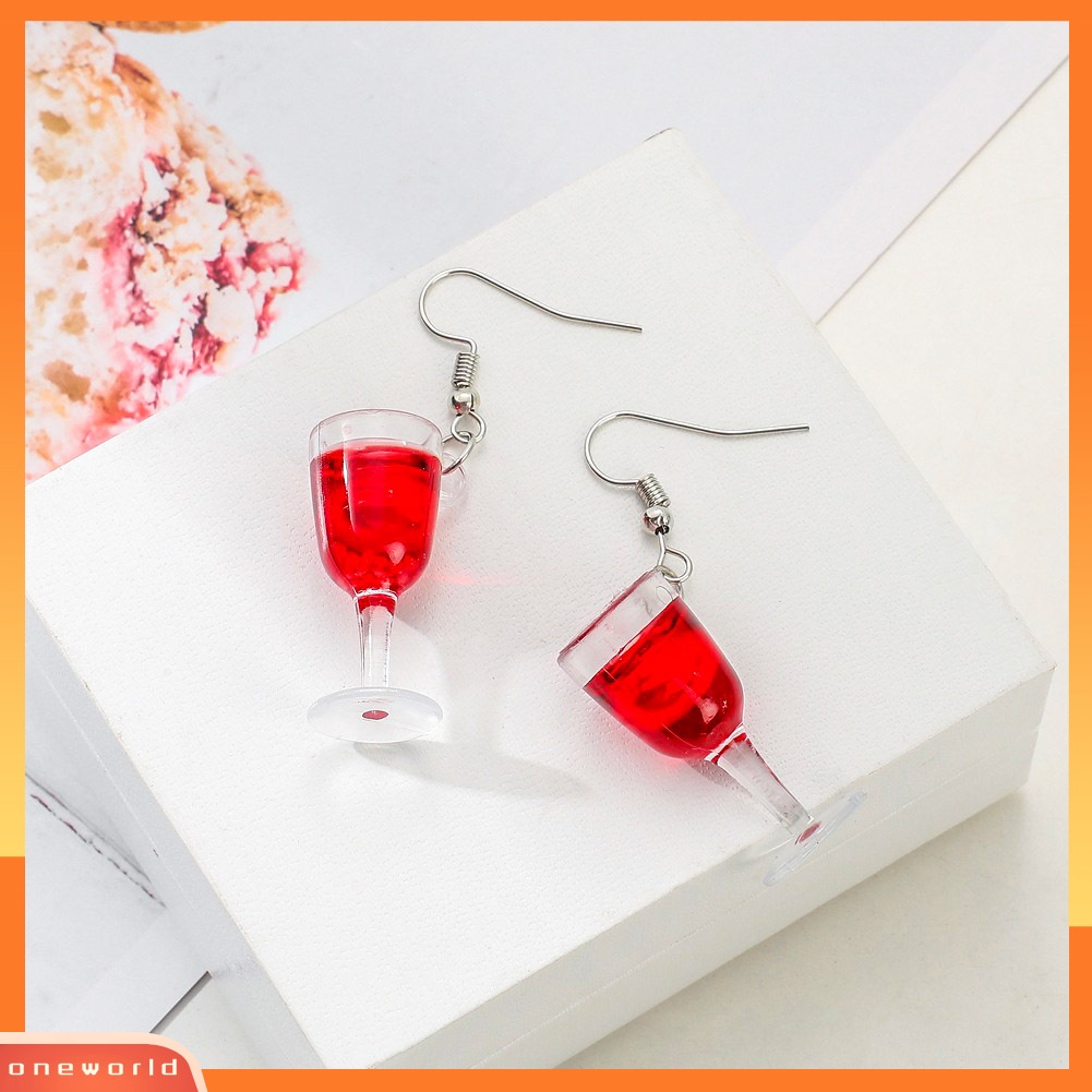 [WONE] Fashion Wanita Simulasi Gelas Wine Menjuntai Resin Ear Hook Earrings Perhiasan Hadiah