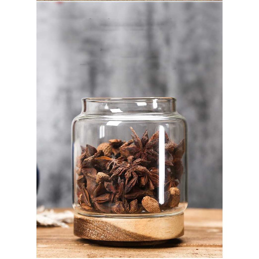 Toples Kaca Unik Tutup Kayu Wadah Susun Bundar / Tempat Penyimpanan Gula Teh Kopi Permen Tepung