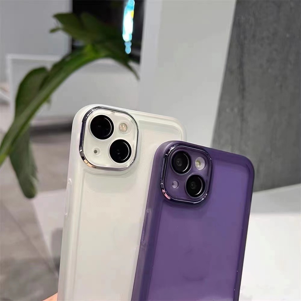 IPHONE Pelindung Kamera Case Transparan Untuk Iphone14 13 Pro Max11 12 Pro Max7 +8 14 Plus X XR Xs Max Warna Permen TPU Soft Silicone Case Metal Ring