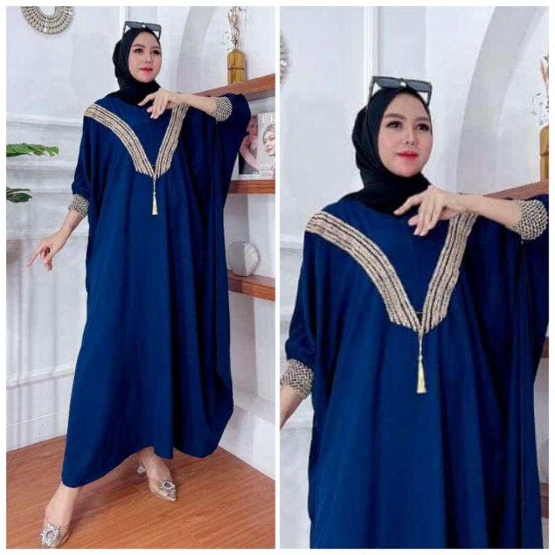 Qatar Kaftan Wanita Jumbo Polos Renda Rayon Premium Gamis Terbaru Bigsize Lengan Karet Baju Muslim Kekinian LD 180 cm