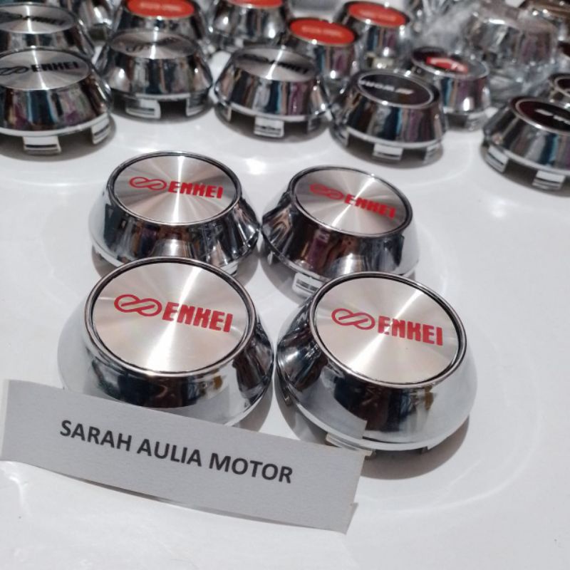 Tutup Velg Dop Roda Racing Variasi enkei merah kerucut Chrome Diameter 6,5cm