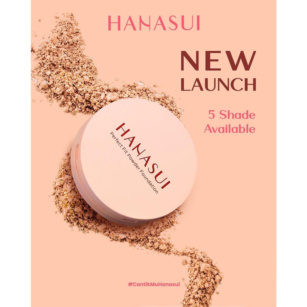 HANASUI Perfect Fit Powder Foundation Indonesia / 12.5g With UVA + UVB And Pollution Protection Control Shine &amp; Long Wearing Soft Matte Natural Finish Blur Imperfections / Bedak Padat Compact / Cosmetic Makeup Face Make Up Cushion Setting Loose Blush Lip