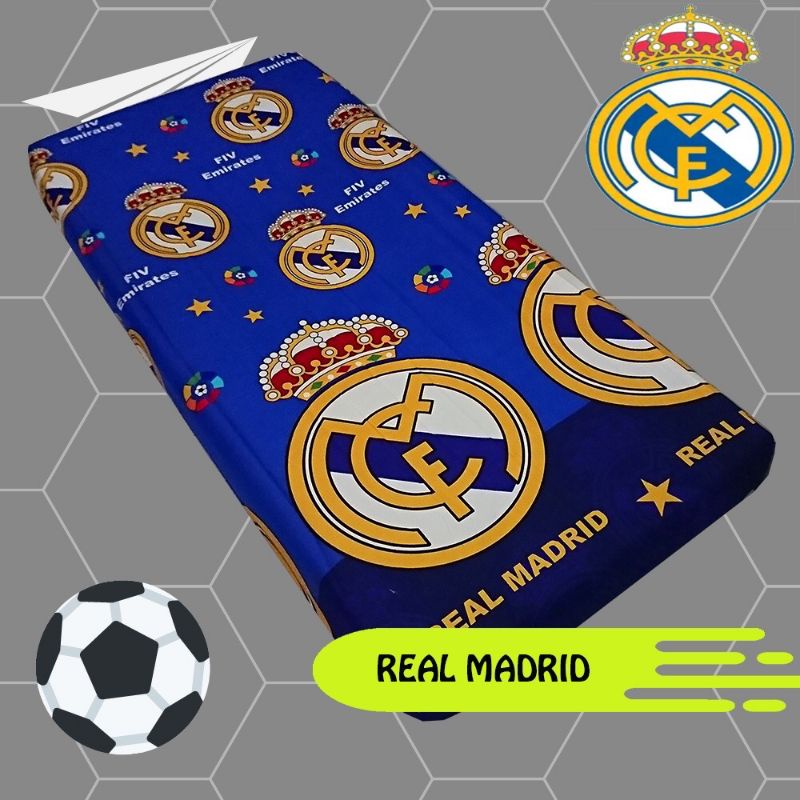 SPREI KATUN KARET PREMIUM UKURAN 90 100 120 SMALL SINGLE SAJA SET MOTIF SEPAK BOLA SEPAKBOLA REAL MA