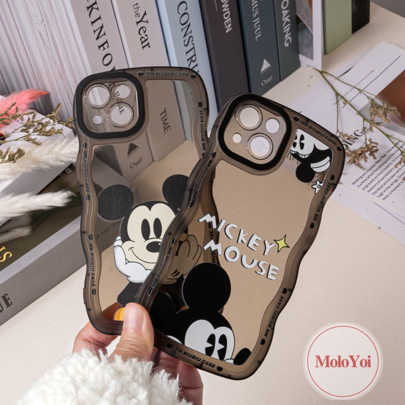 IPHONE Couple Case Kartun Mickey Mouse Lucu Kompatibel Untuk Iphone11Xr 14 13 12 Pro Max 6 6s 87 Plus 14Plus X XS Max SE 2020pinggiran Bergelombang Soft TPU Phone Case