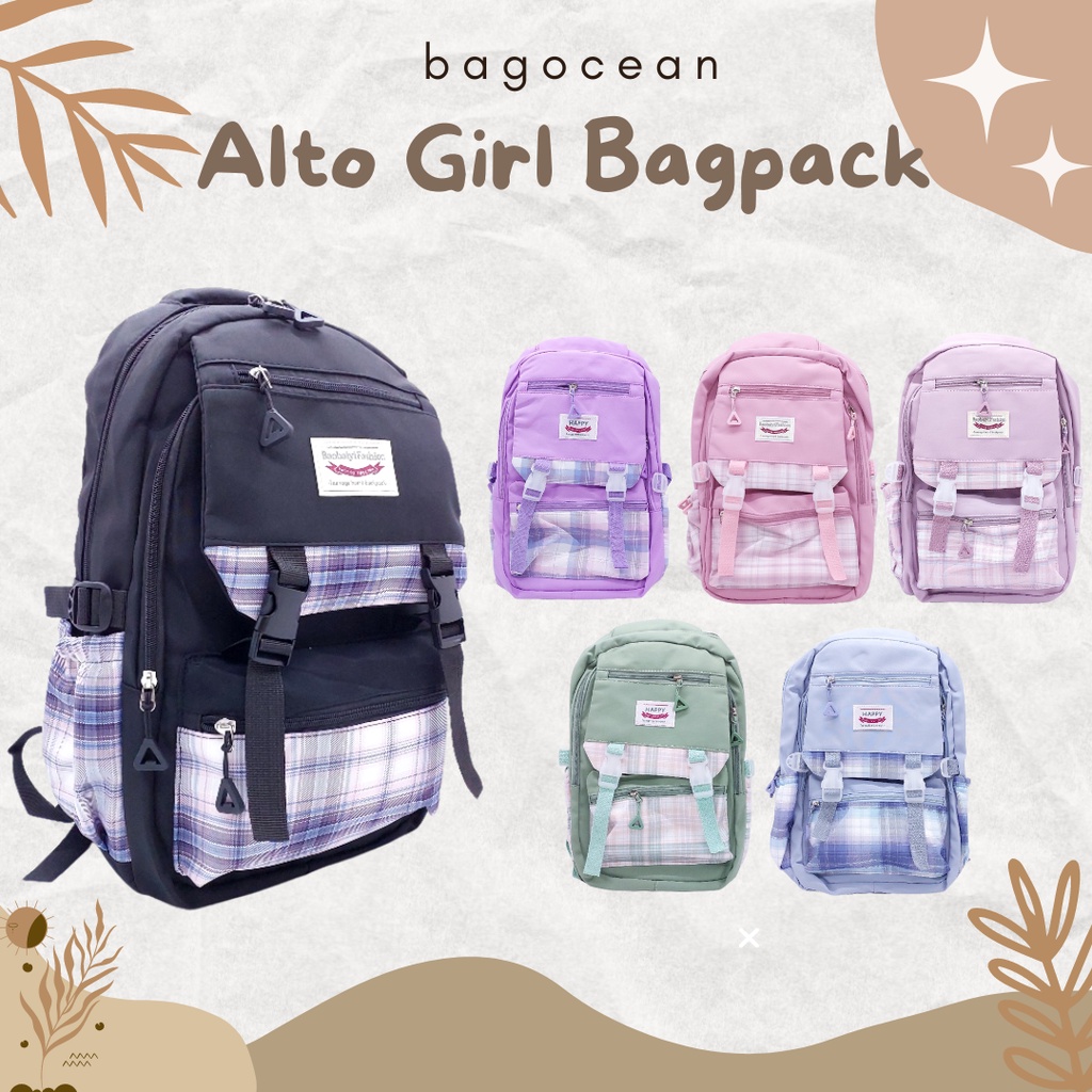 RANSEL LAPTOP ALTO GIRL18INCH 4 RUANGAN / TAS SEKOLAH gliter CEWEK SD SMP SMA KULIAH 18INCH SLOT BANYAK DAN GRATIS JAS HUJAN / TAS PUNGGUNG WANITA BARU / TAS DUKUNG MOTIF KOTAK / BAGPACK COLORFULL KUAT AWET TAHAN LAMA HALUS BACKPACK CEWEK TAHAN AIR KOREA