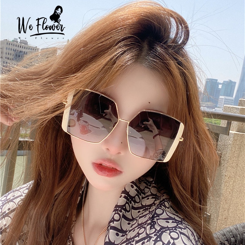 We Flower Cool Fashion Oversized Square Sunglasses Untuk Wanita Perempuan Chic UV400 Tabir Surya Aesthetic Shades Outdoor Eyewear
