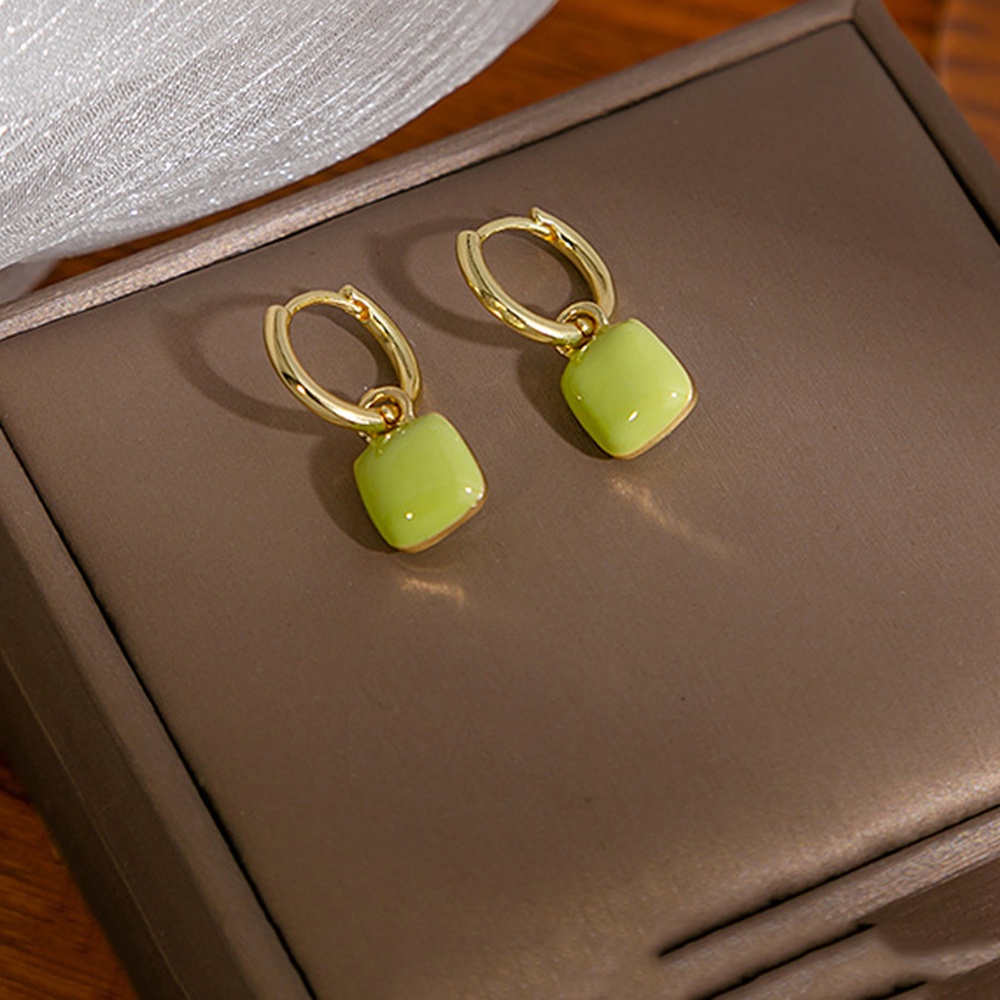 Anting Tetes Hati Enamel Hijau Putih Sederhana Untuk Wanita Elegan Warna Emas Cinta Persegi Menjuntai Earring Perhiasan Pesta