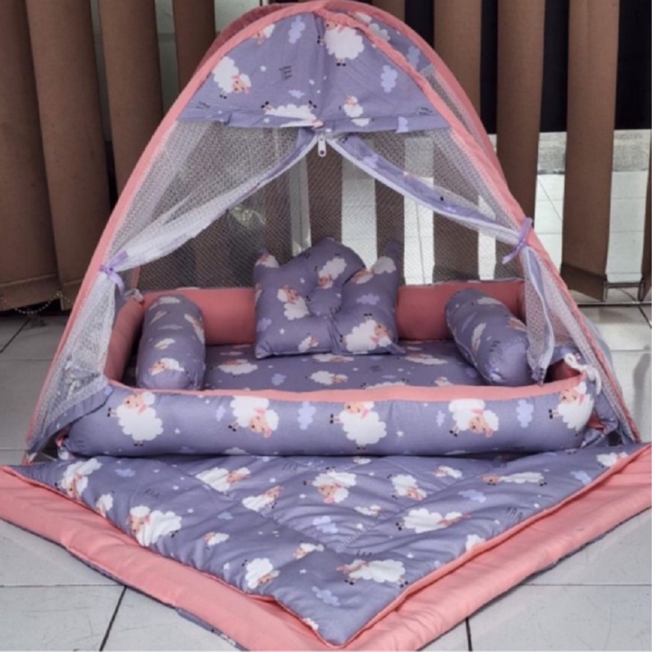 BEST-SELLER Kasur Bayi Kelambu dan-Bedcover Motif Archery x Polkadot-navy CBNK 029 PLUS NON FURING