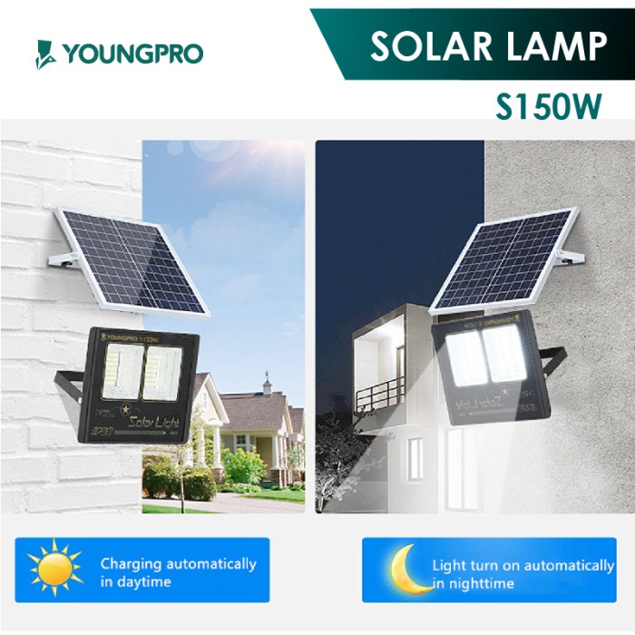YOUNGPRO S150D Lampu Jalan Outdoor Taman LED Panel Solar 150 Watt
