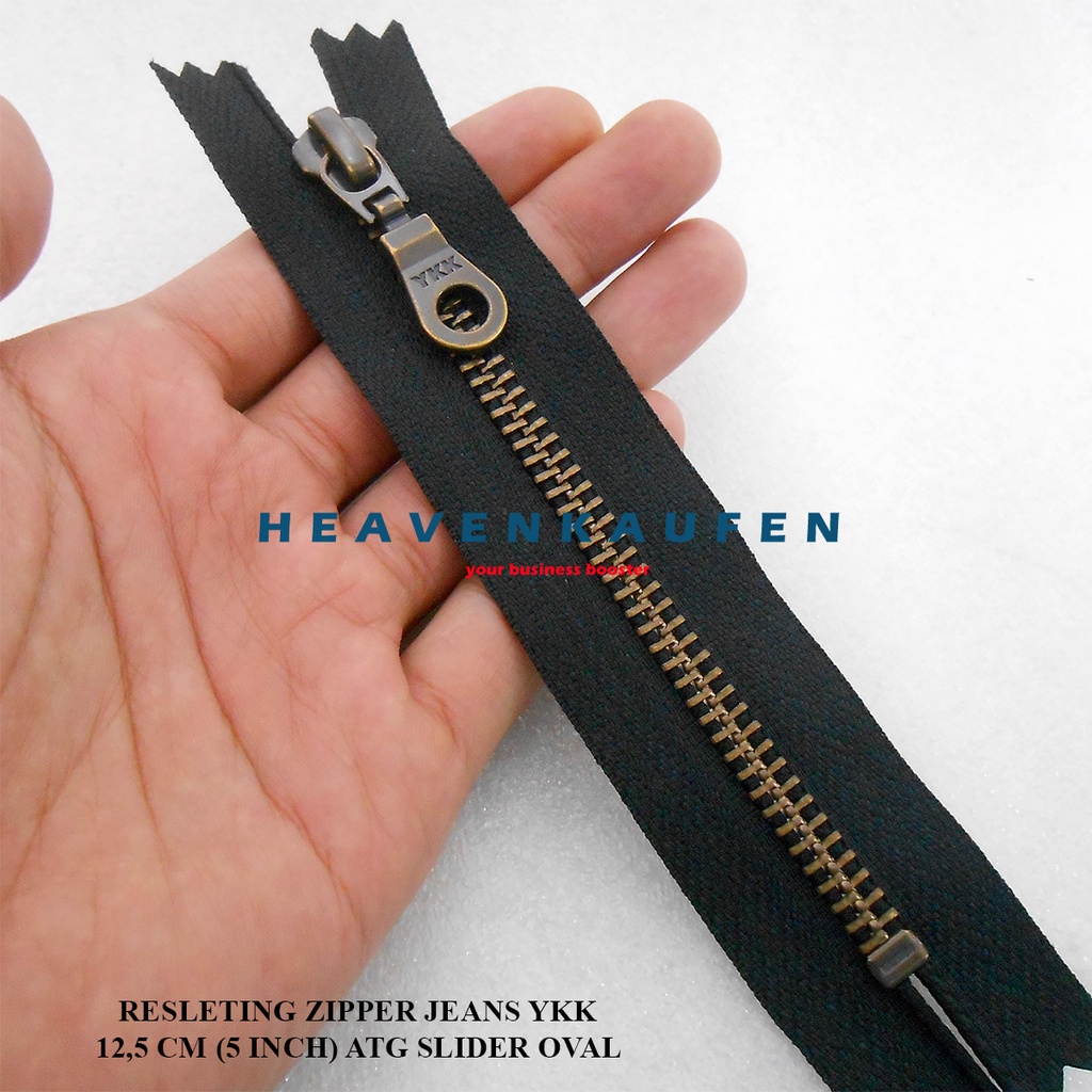 Resleting Zipper YKK 12,5 cm Atau 5 inch Atg Bakar Slider Oval Donat Untuk Resleting Celana Jeans Dll