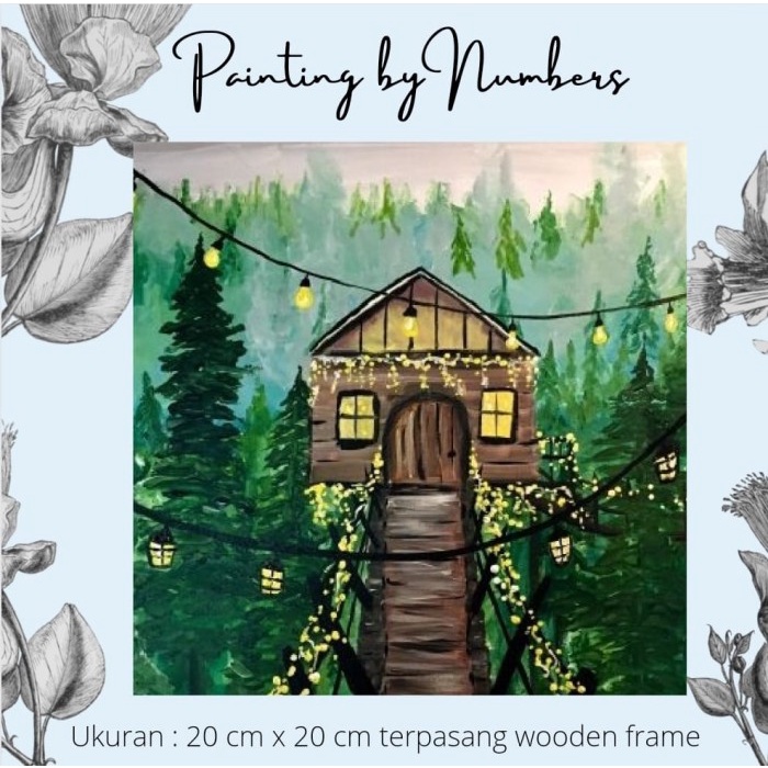 

DIY painting by number 20x20cm kerajinan tangan -WOODEN HOUSE - PAINT ONLY