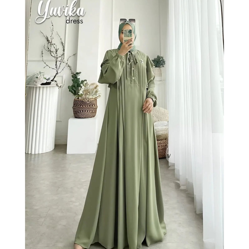 Gamis Polos Warna Green Sage Nevi Hitam Yuvika Dress Maxi Fashion Muslim Kekinian Longdress Busui Lo